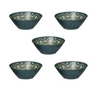 Starry Mart M-Mode Moroccan Japanese Ceramics Bowl Set of 5 - Ø13.5cm | H5cm - Small Bowls for Everyday Use, Microwave & Dishwasher Safe, Minoyaki Pottery (Green)