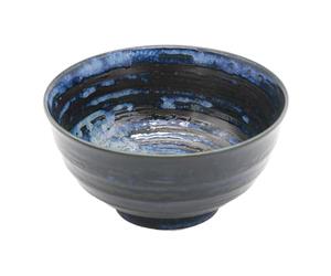 Starry Mart Minoyaki Japanese Style Bowls for Dessert, Pasta, Noodle, Salad, Fruit, Microwave & Dishwasher Safe (Width 17cm Height 9cm) (Blue and Black Swirl)