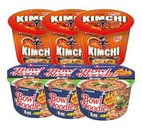Starry Mart NS Korean Instant Bowl Noodles Soup (Pack of 6) - Kimchi x 3 & Hot and Spicy x 3