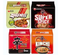 Starry Mart NS Ramyun RED Super Spicy, Kimchi, Chapagetti Chajangmyun Jjajang, Original Korean Ramen Noodles Mix Bundle (Pack of 20) HALAL - 4 Assorted Flavour