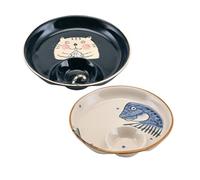 Starry Mart Sushi Plate Set - Lucky Koi Cat & Blue Fish Round Ceramic Plates with Saucer, 25.5cm Diameter, 4cm Height, Pack of 2 - Japanese Style Dinnerware for Sushi & Appetizers