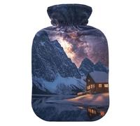 Starry Milky Way Snowy Mountain Scenery Cute hot Water Bottle with Soft Cover, 2L hotwater Bag for Sore Muscle