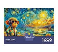 Starry Monkey Jigsaw Puzzles for Adult Difficult Challenges 1000 Piece Cute Difficult Hard Jigsaw Puzzles for Man And Woman with Letters on Back 38x26cm/1000pcs