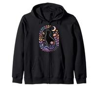 Starry Moon Cat - Witchcraft Aesthetic - Cozy Fall Vibes Zip Hoodie