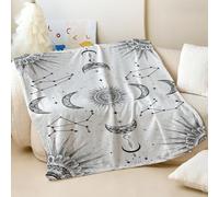 Starry Moon Floral Printed Flannel Blanket, Dreamy Night Sky Style Super Soft Cozy Throw, Perfect for Bed Sofa Home Décor (02,150x200cm)