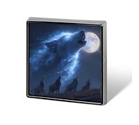 Starry Moon Howling Wolf Brooch Pins for Men Women Square Badge Collar Lapel Pins for Dress Jacket Accessories