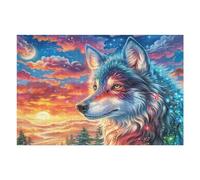 Starry Moon Wolf 1000 Piece Jigsaw Puzzle for All Ages Jigsaw Parent Child Team Building Vibrant Challenge Ideal Festival Gift Home Decor 1000 PCS