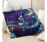 Starry Moonlit Purple Eyed Sorceress Printed Flannel Blanket, Dreamy Fantasy Throw Blanket for Sofa and Bed, Night Sky Decor for Kids and Adults (03,180x200cm)