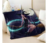 Starry Moonlit Purple Eyed Sorceress Printed Flannel Blanket, Dreamy Fantasy Throw Blanket for Sofa and Bed, Night Sky Decor for Kids and Adults (04,100x150cm)