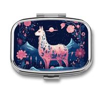 Starry Night Alpaca Pill Box 2 Compartment - Small Metal Medicine Organizer Portable Pill Case for Purse Pocket Travel Vitamin Organizer for Men Women, BPA-Free