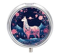 Starry Night Alpaca Pill Organizer 3 Compartments, Round Small Pill Box for Purse & Pocket, Portable Daily Medicine Box to Hold Vitamins, Supplements, Pills, Fish Oil