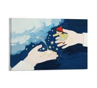 Starry Night And Girl Poster - Dreamy Sky Canvas Wall Art Magical Stars Artwork for Living Room Bedroom Gift for Dreamers Printed Canvas Gift 12x18inch(30x45cm) Framed