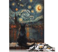 Starry Night And The Cat 500 Piece Jigsaw Puzzle for Adults & Age 18 Years Up - Family Activity Jigsaw Puzzles Educational Games Difficult And Challenge 500pcs (52x38cm)