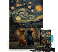 Starry Night And The Dogs Jigsaws 1000 Pieces for Adults Mind Exercise Toy Stress Relief Design Assembly Elegant Gift 38x52cm