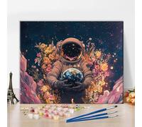 Starry Night Astronauts Paint by Numbers Kits Canvas DIY Space Earth Oil Painting Paint by Numbers for Adults Beginner with Brushes and Acrylic Pigment for Student Bedroom Home Decor 16x20inFrameless