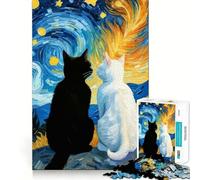 Starry Night Black Cat And White Cat Romantic Jigsaw 1000 Pieces for Teenagers Mind Exercise Toy Relaxing Fun Design Assembly Perfect Present 50x75cm