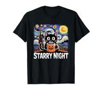 Starry Night Black Cat Pumpkin Coffe Halloween Art Shirt T-Shirt
