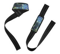 Starry Night Black Labrador Art Print Whimsical Post-impressionist Dog Lifting Wrist Straps 26" Power Workouts Working Out Gym Accessories for Powerlifting, Strength Training, Bodybuilding
