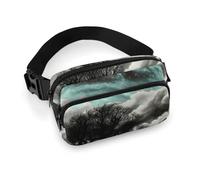 Starry Night Black Tree Art Fanny Pack Waterproof External Pocket Portable Waist Pack Outdoor Adjustable Strap Lightweight Waist Bag for Workout Traveling Casual Running Hiking Cycling