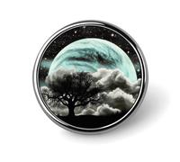 Starry Night Black Tree Art Round Badge for Men Women, Durable & Stylish Lapel Pins, Lightweight Metal Badges for Shirts, Jackets, Hats