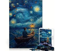 Starry Night Boatman 1000 Pieces Jigsaw Puzzles for Teenagers Recall Upgrade Relaxing Fun Clear Cut Seasonal Gift 38x26cm