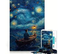 Starry Night Boatman Jigsaw 1000 Pieces for Teenagers Mind Exercise Toy Relaxing Fun Design Assembly Perfect Present 38x52cm