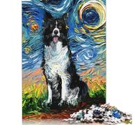 Starry Night Border Collie Puzzles 500 Pieces Wooden Puzzles Puzzles for Adults for Adults& Teenagers Age 12 Years Up 500pcs (52x38cm)