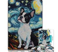 Starry Night Boston Terrier 1000 Pieces Jigsaw Puzzles For Teens And Adults,Help The Brain Exercise Addictive Toys to Cultivate Patience Suitable for Couples (75x50cm)