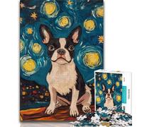 Starry Night Boston Terrier Jigsaw Puzzles for Teenagers,Help The Brain Exercise Addictive Toys to Cultivate Patience A Work of Art 50x75cm