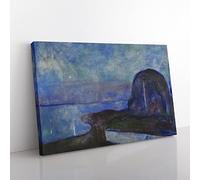 Starry Night By Edvard Munch Classic Painting Canvas Wall Art Print Ready to Hang, Framed Picture for Living Room Bedroom Home Office Décor, 76x50 cm (30x20 Inch)