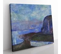 Starry Night by Edvard Munch Classic Painting Canvas Wall Art Print Ready to Hang, Framed Picture for Living Room Bedroom Home Office Décor, 50x50 cm (20x20 Inch)