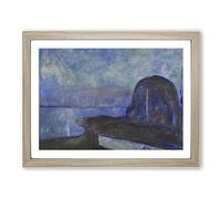 Starry Night By Edvard Munch Classic Painting Framed Wall Art Print, Ready to Hang Picture for Living Room Bedroom Home Office Décor, Oak A3 (46 x 34 cm)