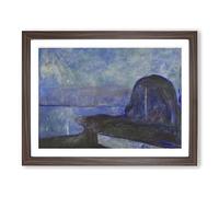 Starry Night By Edvard Munch Classic Painting Framed Wall Art Print, Ready to Hang Picture for Living Room Bedroom Home Office Décor, Walnut A4 (34 x 25 cm)