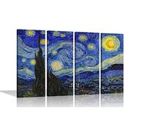 Starry Night by Vincent Van Gogh Canvas Wall Art Abstract Artwork 4 Piece Prints Hanging House Pictures Livingroom Artwork 61x25cm x 4 (24x10"x4)