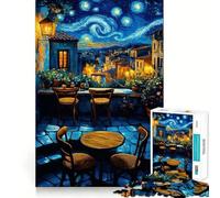 Starry Night Cafe Terrace Jigsaw Puzzles for Adults 1000 Pieces Mental Logic Toy Gentle Relax Firm Cut Santa Wish List 50x75cm