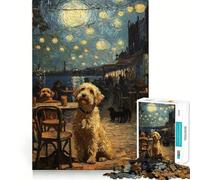 Starry Night Cafe with Dogs 1000 Piece Jigsaw Puzzles for Adults Teenagers Cognitive Toy Leisure Fun Pattern Assembly Festive Gift 38x52cm