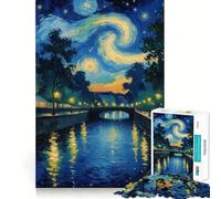 Starry Night Canal 1000 Piece Jigsaw Puzzles for Teenagers Logic Ability Toy Calm Pastime Accurate Cut 38x26cm