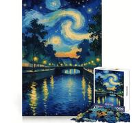 Starry Night Canal Hard Jigsaw Puzzle for Adults 1000 Pieces Boost Recall Calm Escape Tight Edge 38x52cm