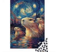 Starry Night Capybara 1000 Piece Jigsaw Puzzle Set for Family Sturdy Cardboard Recycled Material Home Decor Wall Art Indoor Leisure Mind Challenge Game 70x50cm/1000pcs