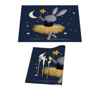 Starry Night Cartoon Dancing Rabbit Vinyl Placemats Set of 1 for Dining Tables,Kitchen Table Mats Heat Resistant Washable Wipeable PVC Place Mat