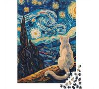 Starry Night Cat 1000-Piece Adult Jigsaw Puzzle, 70x50cm/1000pcs, Low-dust White Pieces for Sorting; for A Quiet Evening Project at Home