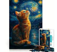 Starry Night Cat 1000 Pieces Jigsaw Puzzles for Teenagers Brain Skill Leisure Time Exact Edge Thoughtful Gift 38x26cm