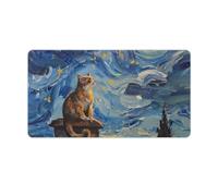 Starry Night Cat Art Mouse Mat | Large 40x75cm Gaming & Office Desk Pad | Perfect for Home, Office Or Gamers