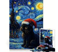 Starry Night Cat Christmas 1000 Teenager Pieces Jigsaw Puzzle Brain Challenge Toy Home Activity Clear Cut Heartfelt Gift 38x52cm