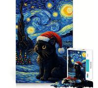 Starry Night Cat Christmas 1000 Teenager Pieces Jigsaw Puzzle Brain Challenge Toy Home Activity Clear Cut Heartfelt Gift 38x52cm