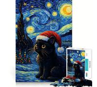 Starry Night Cat Christmas Teenagers 1000 Piece Jigsaw Puzzle Brain Challenge Toy Shared Fun Clear Cut Warm Surprise 38x26cm