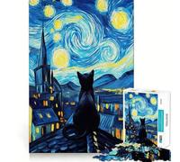 Starry Night Cat Landscape Jigsaw Puzzles for Teenagers 1000 Piece Clear Logic Toy Peaceful Fun Perfect Cut Warm Surprise 50x75cm