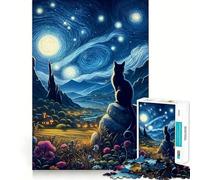 Starry Night Cat Landscape Teenagers 1000 Piece Jigsaw Puzzle Brain Challenge Toy Shared Fun Clear Cut Warm Surprise 38x26cm