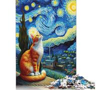 Starry Night Cat Orange 1000 Pieces Jigsaw Puzzles for Adults- Impossible Puzzle - Puzzles Brain Challenge Puzzle for Kids 38x26cm/1000pcs