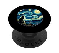 Starry Night Cat Painter Night Sky PopSockets Swappable PopGrip